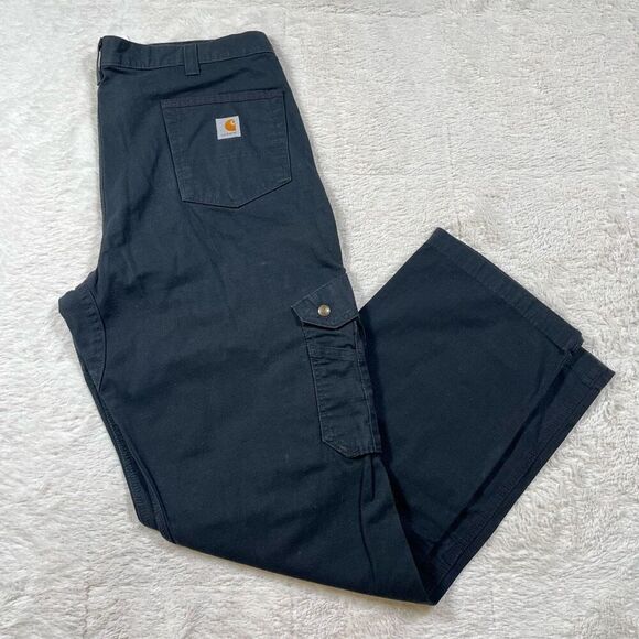 Carhartt Distressed Black Utility Cargo Pants Relaxed Fit Ripstop - Picture 1 of 10